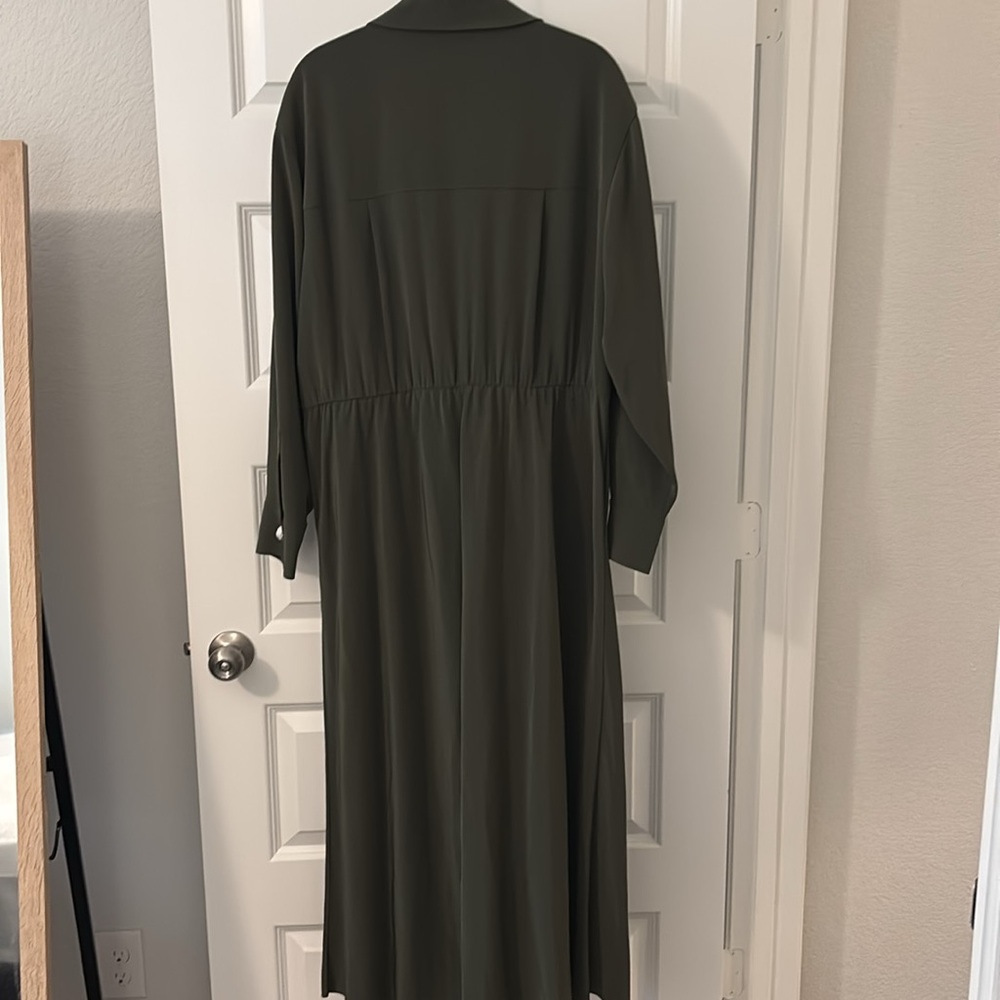 Vince Olive Green Tie-Front Maxi Dress SZ XL v-neck luxurious designer NWT - Picture 2 of 15